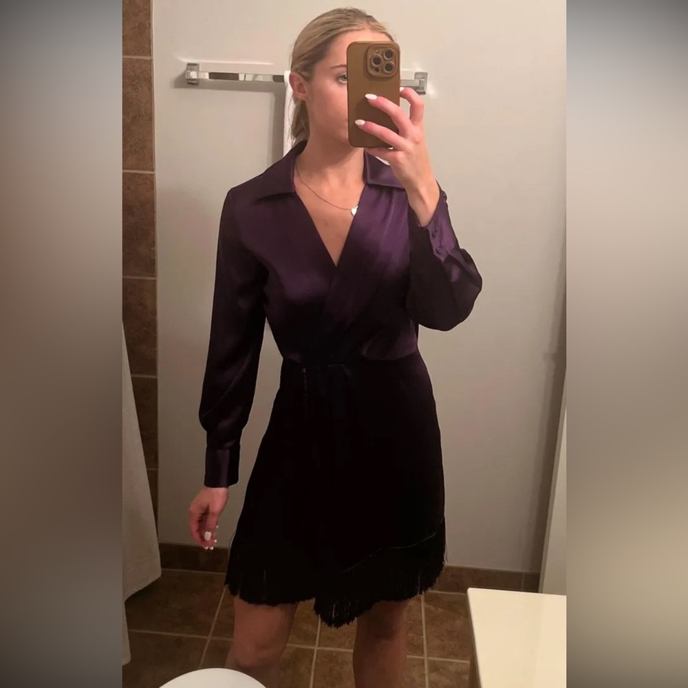 Zara Purple Long Sleeve Dress with fringe